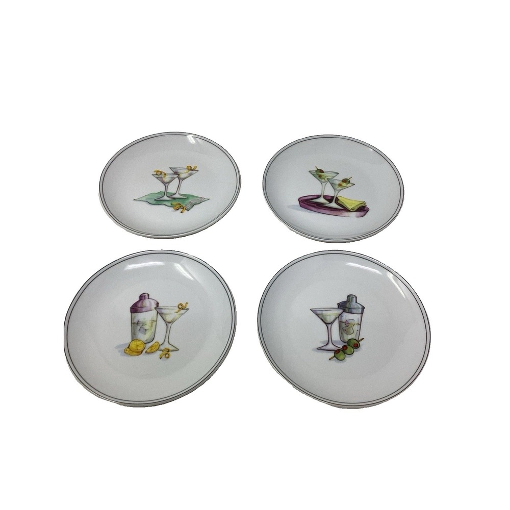 Boston Warehouse Cocktail Plates Set of (4) Martini's 6.5" 2003